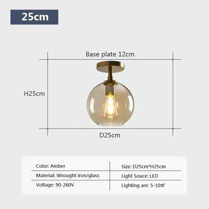 Modern brass and amber glass ceiling light for living room