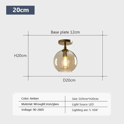 Modern brass and amber glass ceiling light for living room