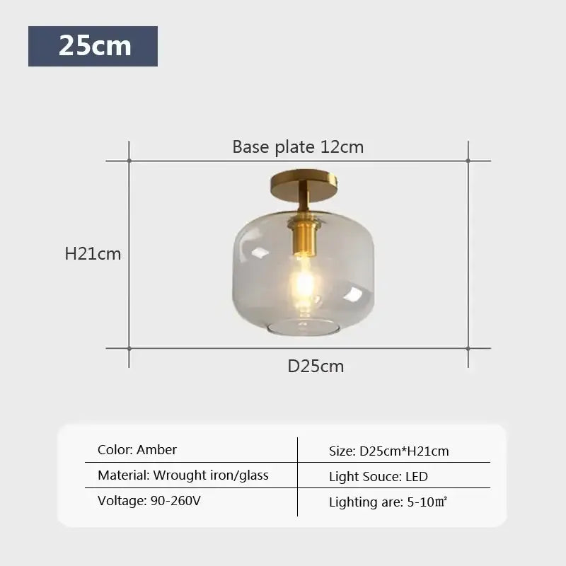 Modern brass and amber glass ceiling light for living room