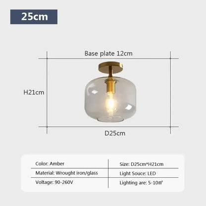 Modern brass and amber glass ceiling light for living room