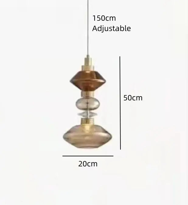 Modern clear & amber glass chandelier dining room brass light