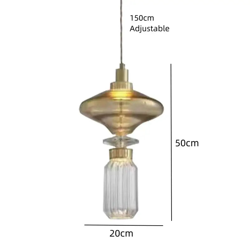 Modern clear & amber glass chandelier dining room brass light
