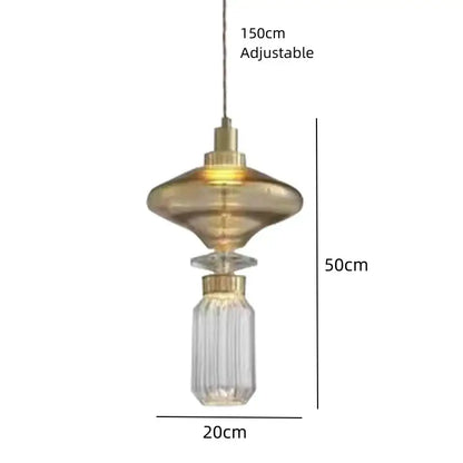 Modern clear & amber glass chandelier dining room brass light