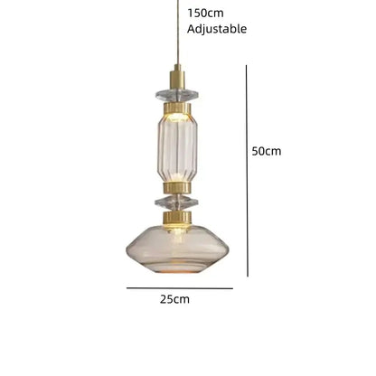 Modern clear & amber glass chandelier dining room brass light