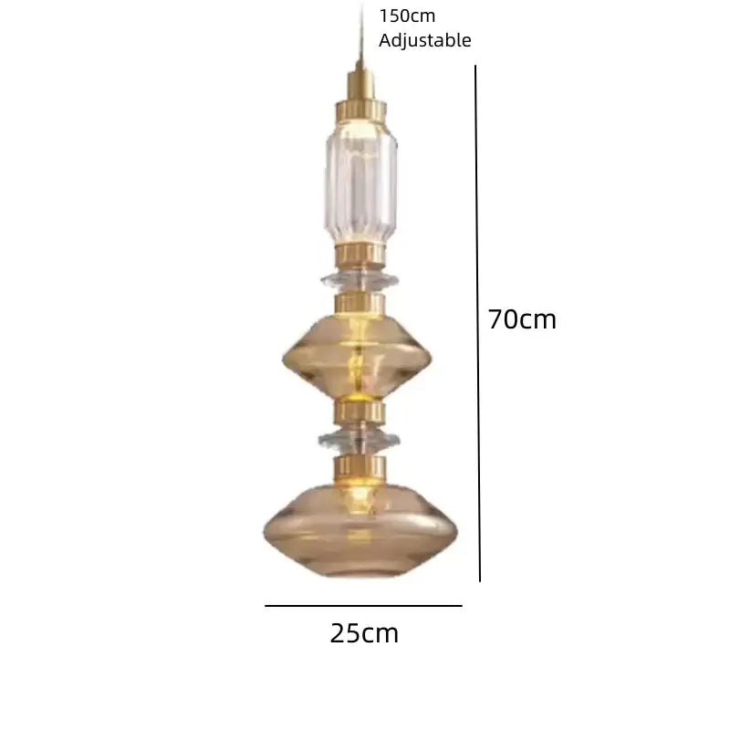 Modern clear & amber glass chandelier dining room brass light