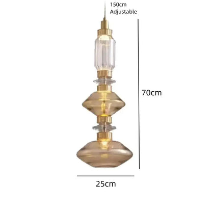Modern clear & amber glass chandelier dining room brass light