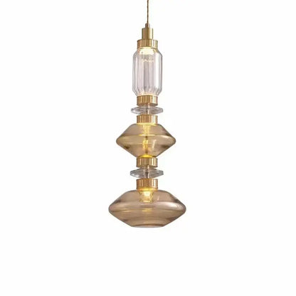 Modern clear & amber glass chandelier dining room brass light