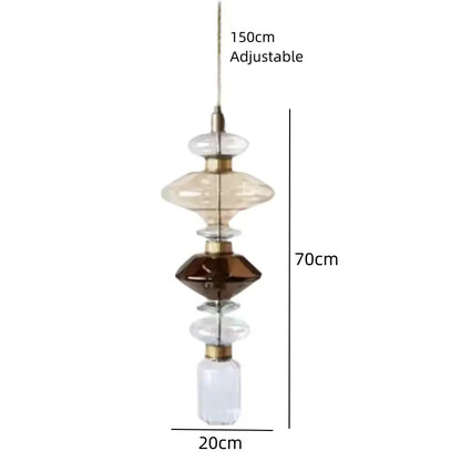 Modern clear & amber glass chandelier dining room brass light