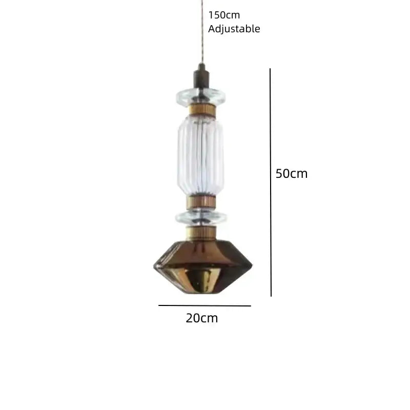 Modern clear & amber glass chandelier dining room brass light