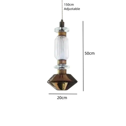 Modern clear & amber glass chandelier dining room brass light