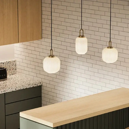 Modern ribbed led glass chandelier dining room brass pendant light