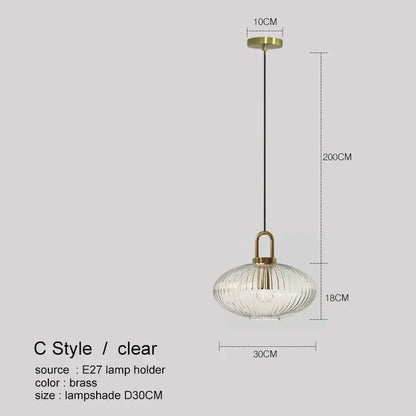 Modern ribbed led glass chandelier dining room brass pendant light