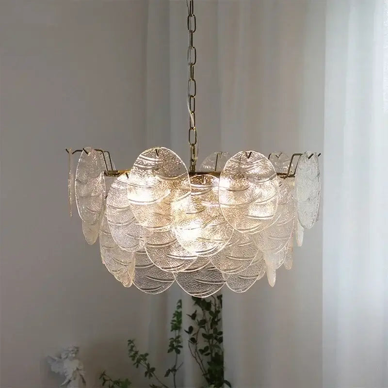 Modern scalloped led glass chandelier dining room gold light fixture