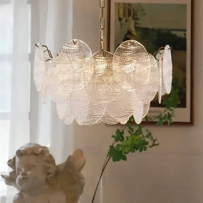 Modern scalloped led glass chandelier dining room gold light fixture