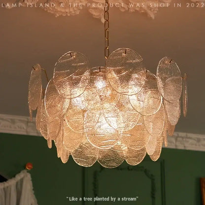 Modern scalloped led glass chandelier dining room gold light fixture