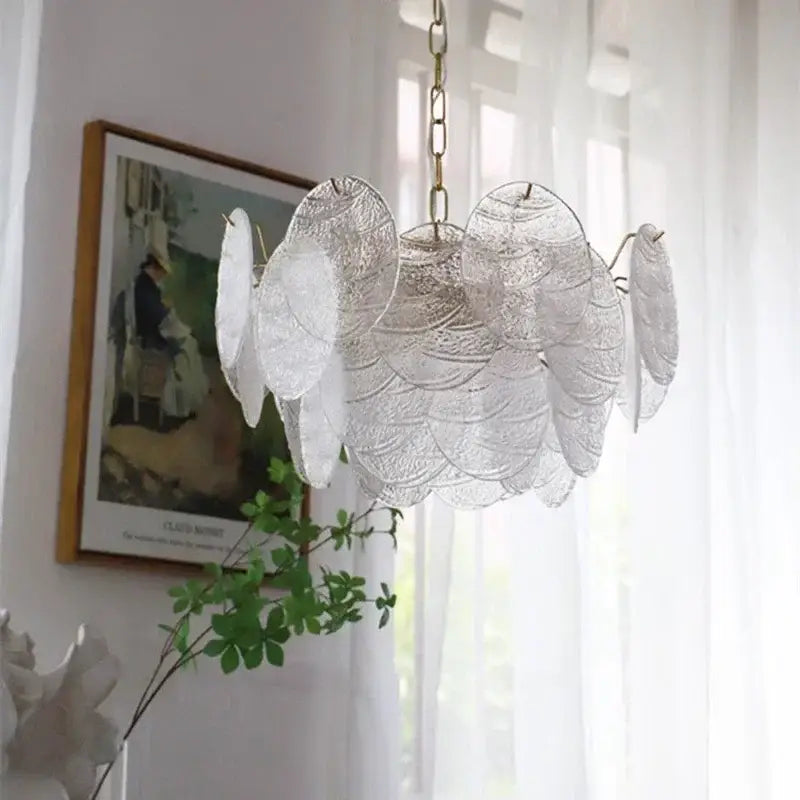 Modern scalloped led glass chandelier dining room gold light fixture