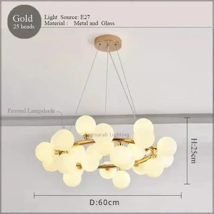 Modern gold led glass chandelier cluster pendant lamp dining room