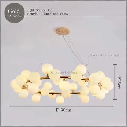 Modern gold led glass chandelier cluster pendant lamp dining room