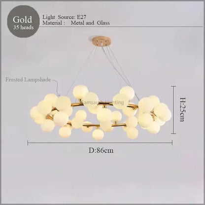 Modern gold led glass chandelier cluster pendant lamp dining room