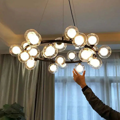 Modern gold led glass chandelier cluster pendant lamp dining room