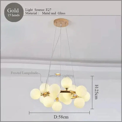 Modern gold led glass chandelier cluster pendant lamp dining room