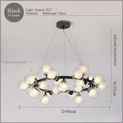 Modern gold led glass chandelier cluster pendant lamp dining room