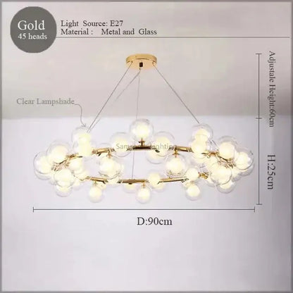 Modern gold led glass chandelier cluster pendant lamp dining room