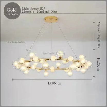 Modern gold led glass chandelier cluster pendant lamp dining room