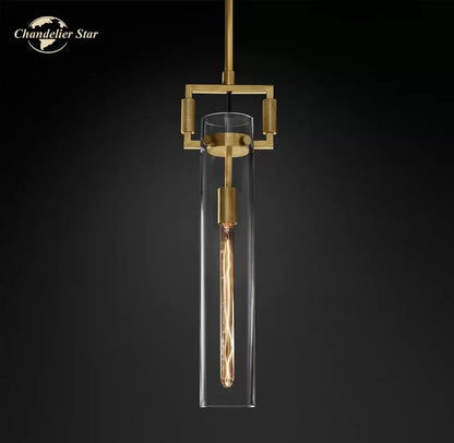 Industrial black led glass cylinder pendant lights kitchen chandelier