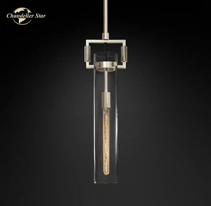 Industrial black led glass cylinder pendant lights kitchen chandelier