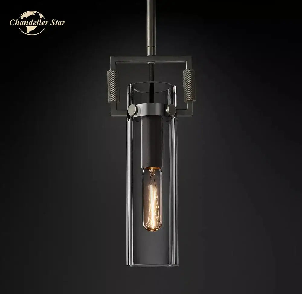 Industrial black led glass cylinder pendant lights kitchen chandelier