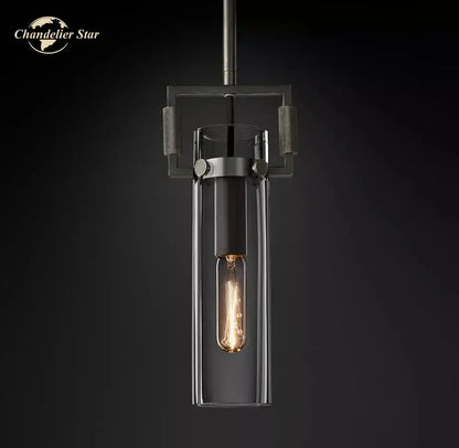 Industrial black led glass cylinder pendant lights kitchen chandelier