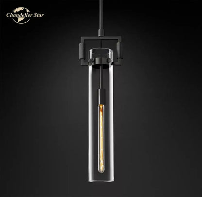 Industrial black led glass cylinder pendant lights kitchen chandelier