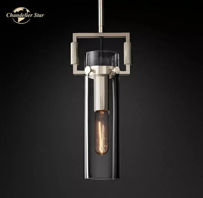 Industrial black led glass cylinder pendant lights kitchen chandelier