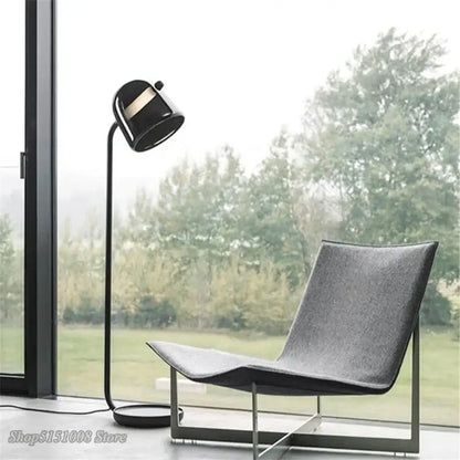 Modern curved black led glass floor lamp living room lighting