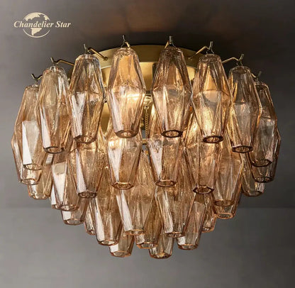 Modern brass led glass flushmount ceiling lamp – living room