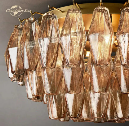 Modern brass led glass flushmount ceiling lamp – living room