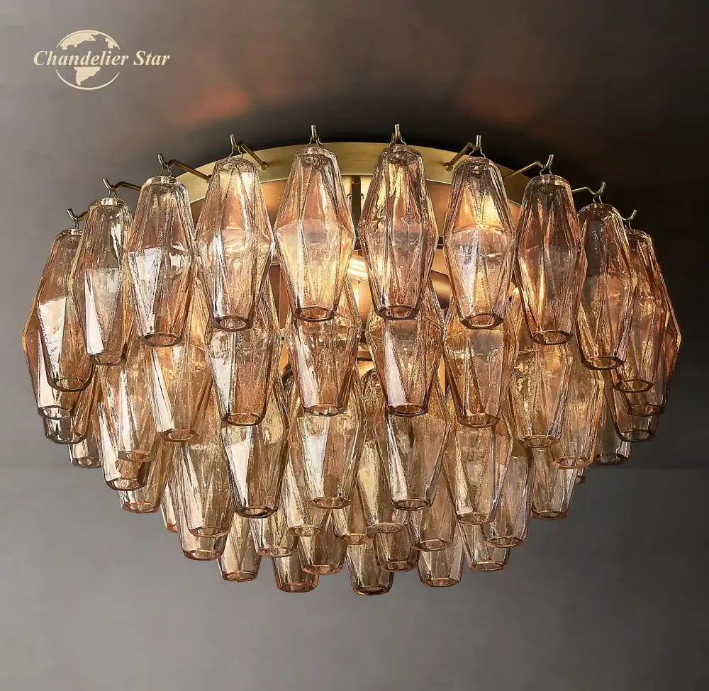 Modern brass led glass flushmount ceiling lamp – living room