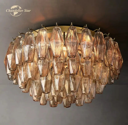 Modern brass led glass flushmount ceiling lamp – living room