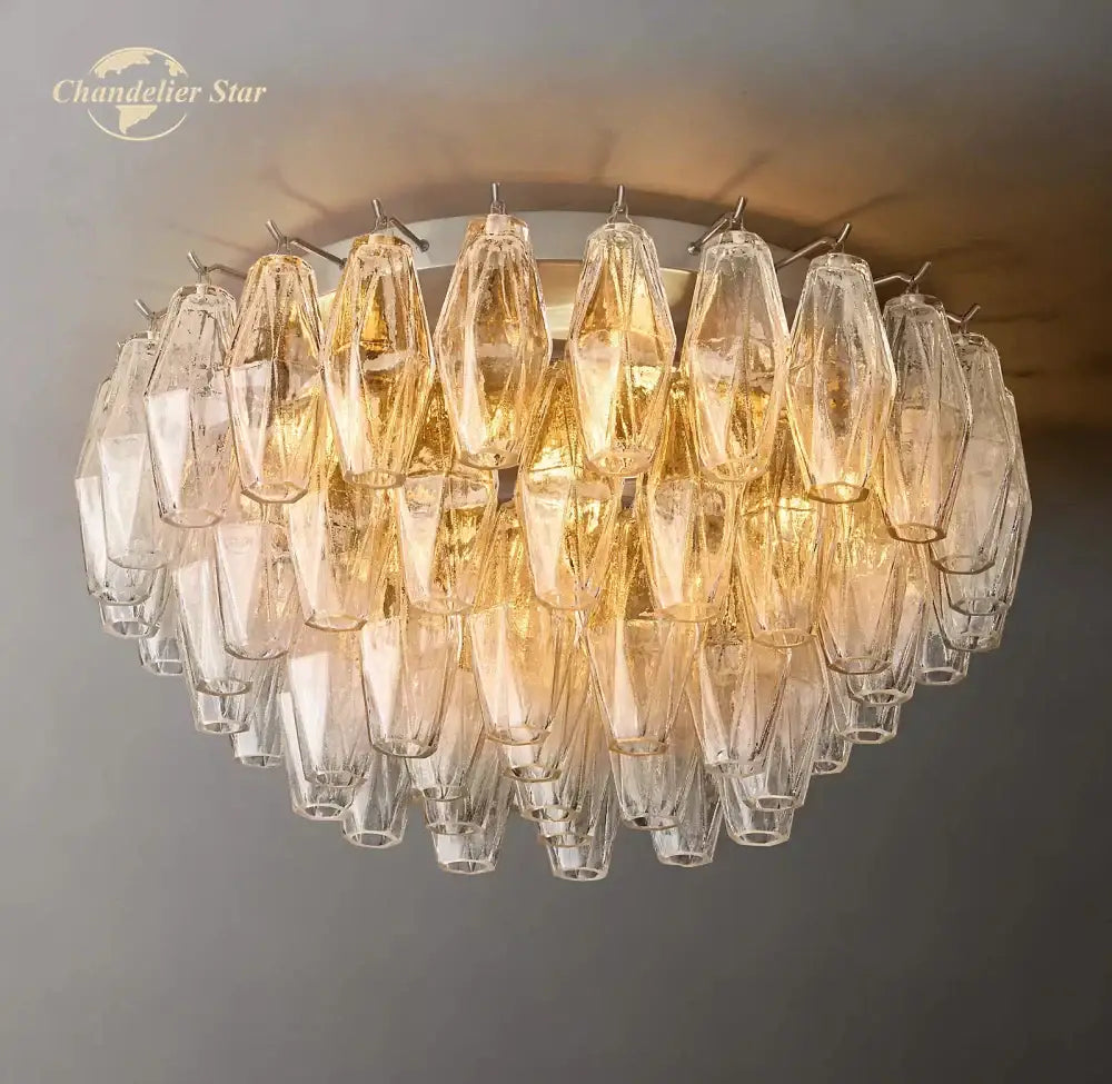 Modern brass led glass flushmount ceiling lamp – living room