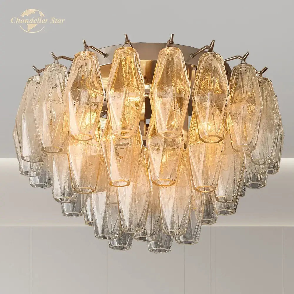 Modern brass led glass flushmount ceiling lamp – living room