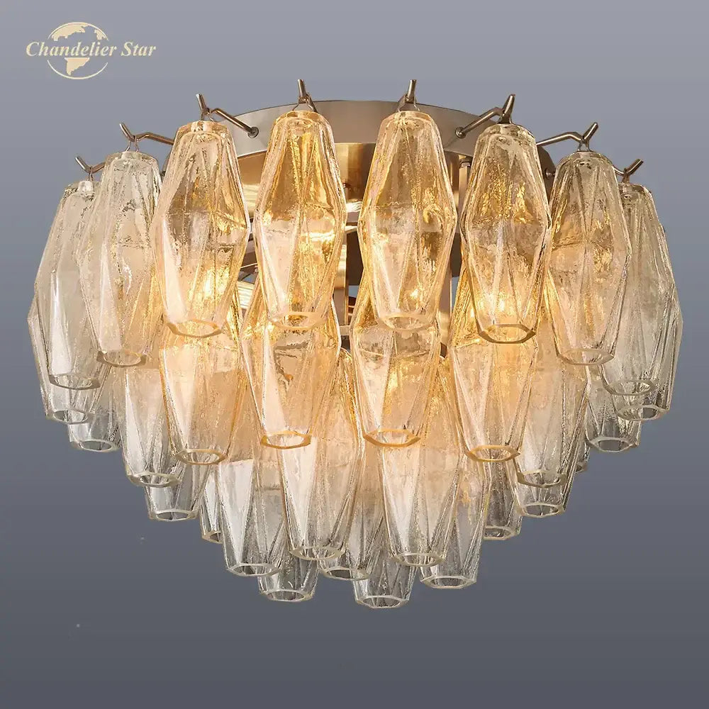 Modern brass led glass flushmount ceiling lamp – living room
