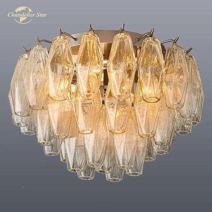 Modern brass led glass flushmount ceiling lamp – living room