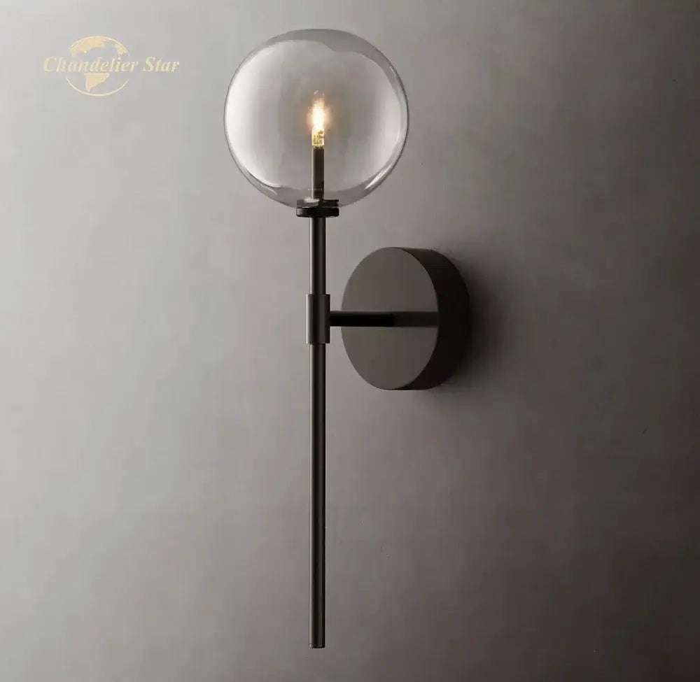 Modern black glass globe wall sconce bedroom light fixture