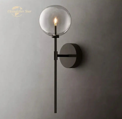 Modern black glass globe wall sconce bedroom light fixture