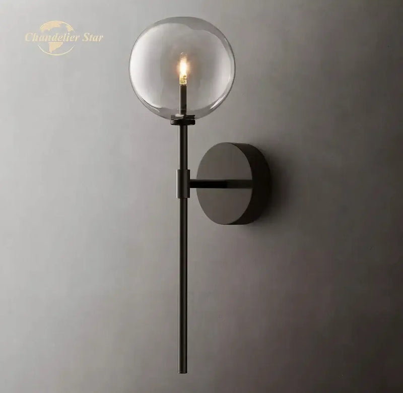 Modern black glass globe wall sconce bedroom light fixture