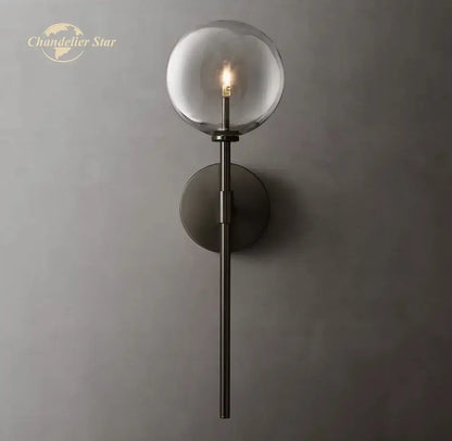 Modern black glass globe wall sconce bedroom light fixture