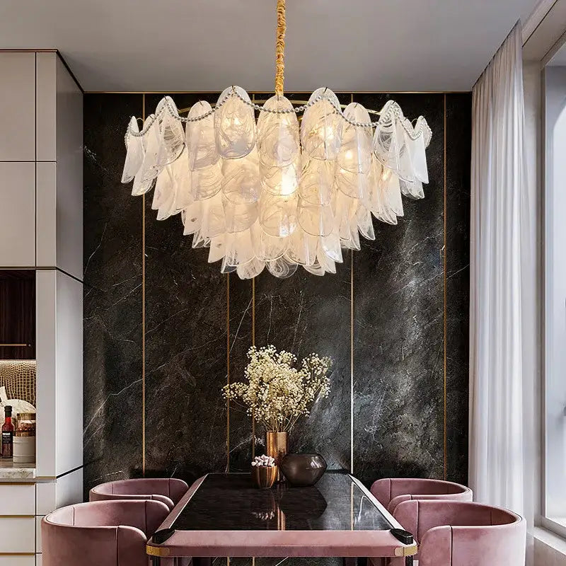 Modern gold and white glass leaf led hanging lamp dining room