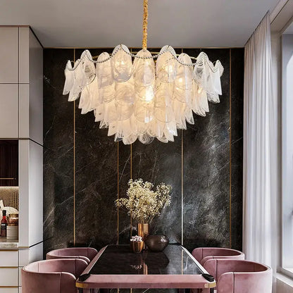 Modern gold and white glass leaf led hanging lamp dining room