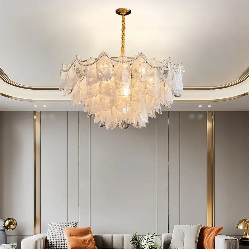 Modern gold and white glass leaf led hanging lamp dining room